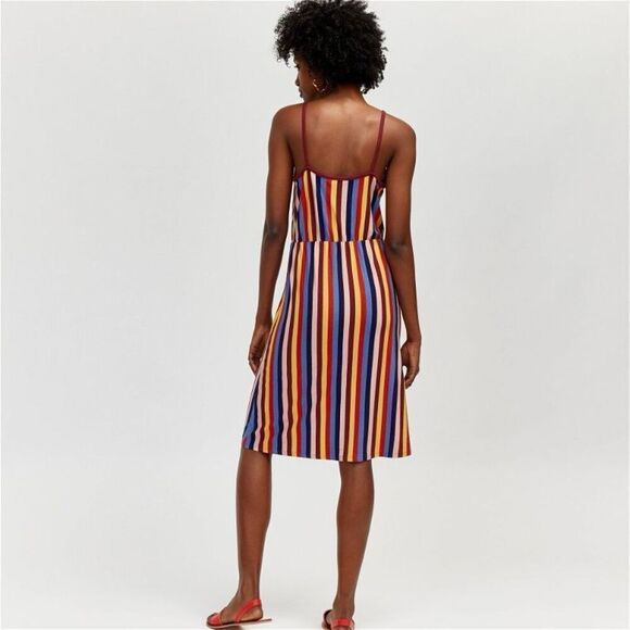 NWOT WAREHOUSE Roller Disco Rainbow Wrap Cami Style Midi Dress Women's 8 - Picture 2 of 10
